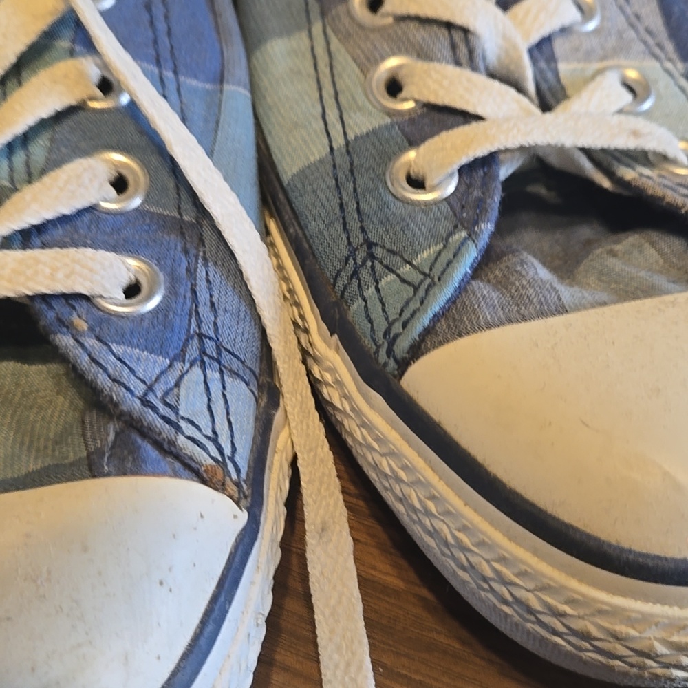 Converse Blue Plaid Athletic Shoes Mens Size 10 Womens Size 12 - Picture 6 of 7